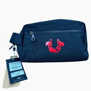 True Religion Horseshoe Logo Black Travel Toiletry Zip Up Bag w/ Travel Bottles